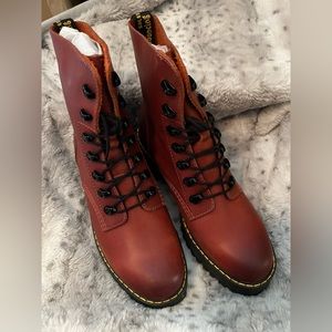 Dr. Martens Leona Platform Heeled Hiker in Brick Burnished Wyoming Great Reviews
